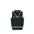 Boy's Knitted Jacquard Hem Stripe Neck School Vest